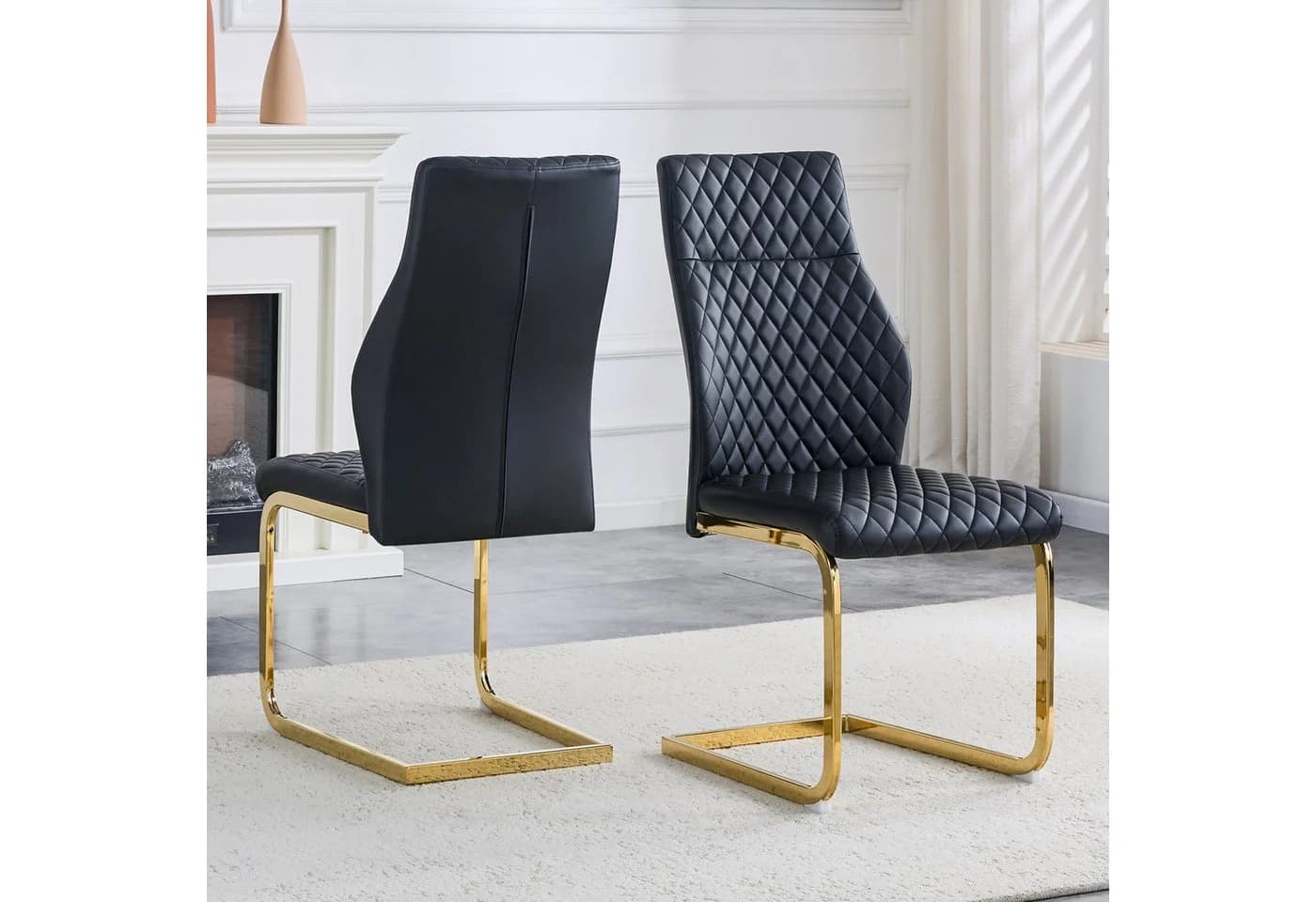 ANYSUN Esszimmerstuhl 2er-Set Schwarz/Gold Metallrahmen Kunstleder - Bild 2