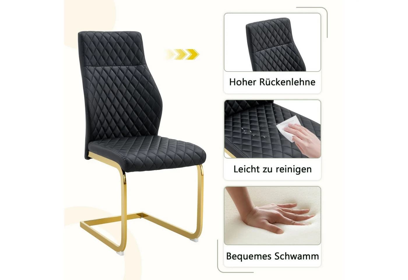 ANYSUN Esszimmerstuhl 2er-Set Schwarz/Gold Metallrahmen Kunstleder - Bild 4