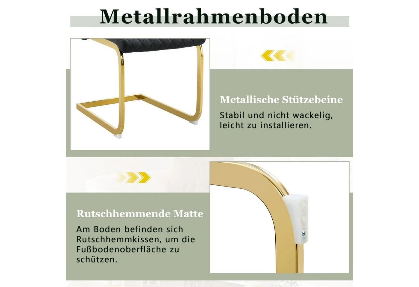 ANYSUN Esszimmerstuhl 2er-Set Schwarz/Gold Metallrahmen Kunstleder - Bild 5