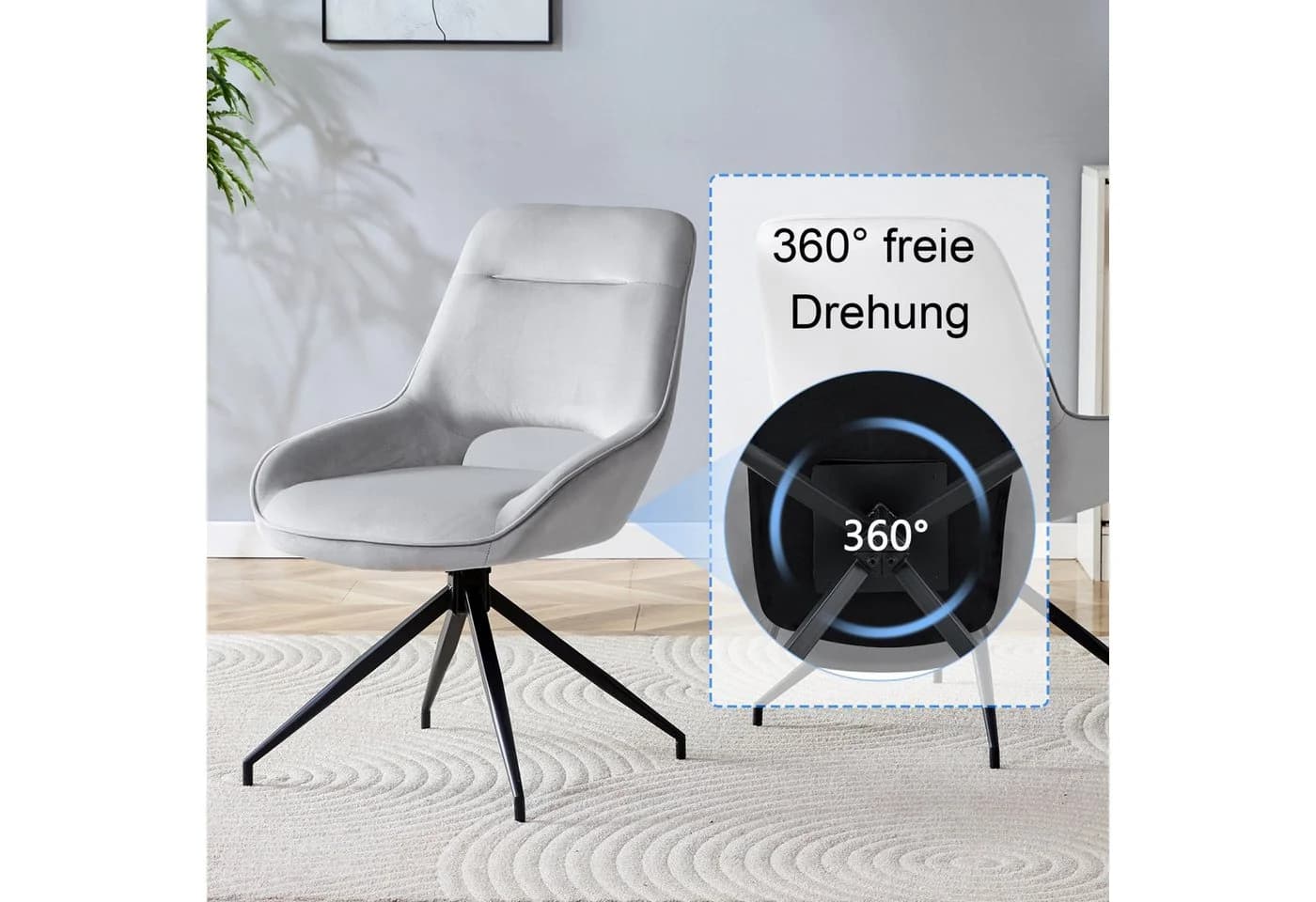 ANYSUN Esszimmerstuhl Set 2 St. Schwarz/Weiß 360° drehbar - Bild 5