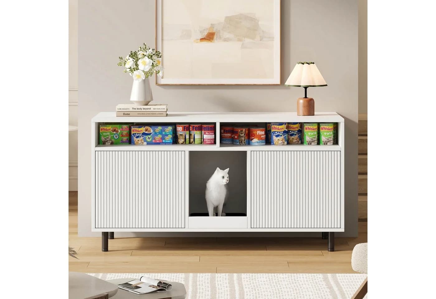 ANYSUN Katzenkloschrank Weiß mit Sandfangmatte und Stauraum - Bild 2