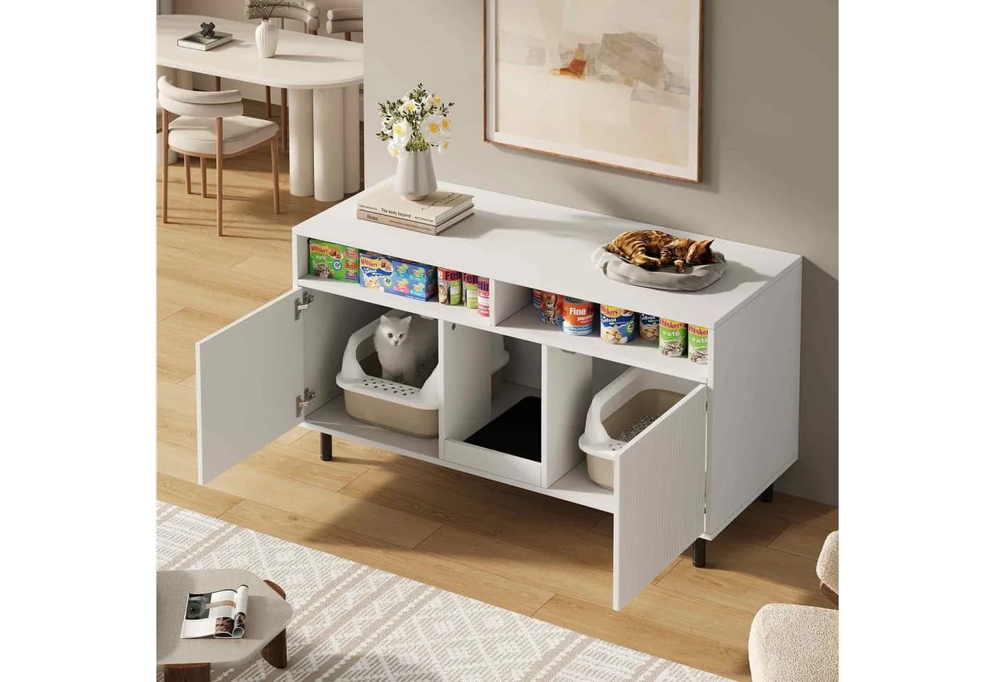 ANYSUN Katzenkloschrank Weiß mit Sandfangmatte und Stauraum - Bild 3