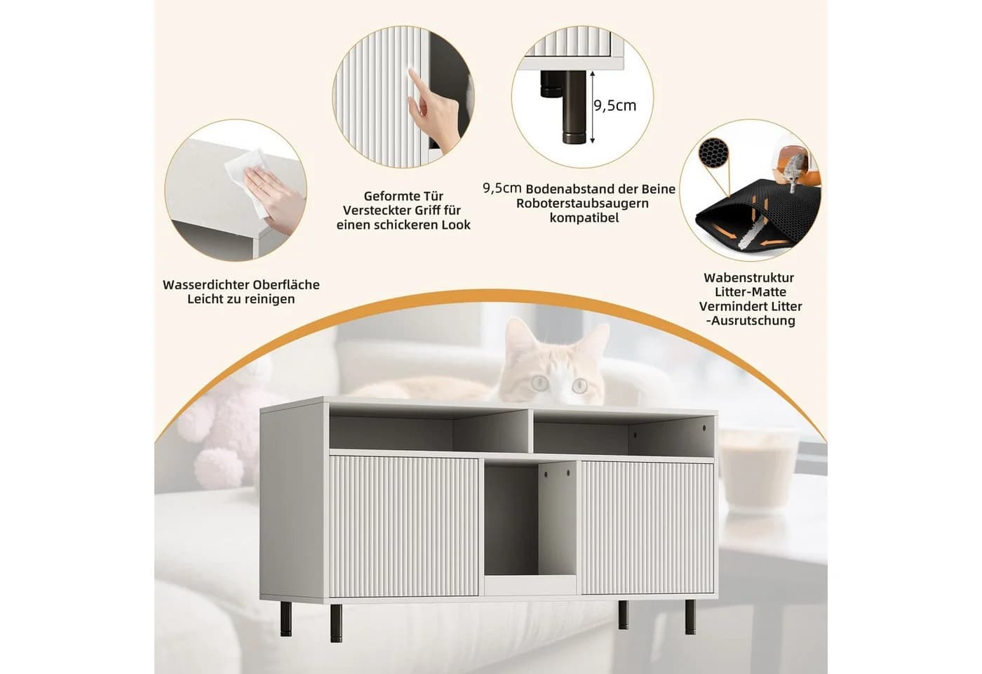 ANYSUN Katzenkloschrank Weiß mit Sandfangmatte und Stauraum - Bild 4