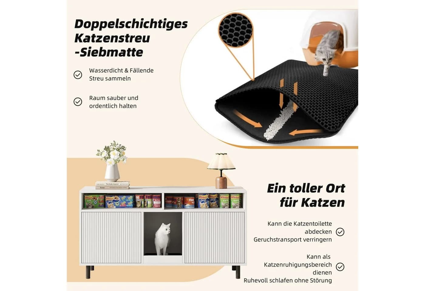 ANYSUN Katzenkloschrank Weiß mit Sandfangmatte und Stauraum - Bild 5