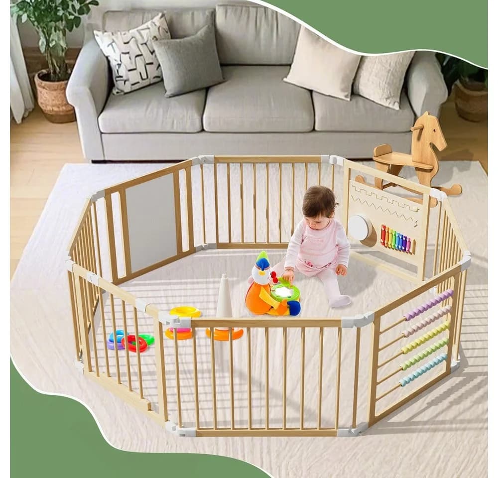 Meulbaty Laufstall Baby Laufgitter Holz 160x160x61cm - Bild 2