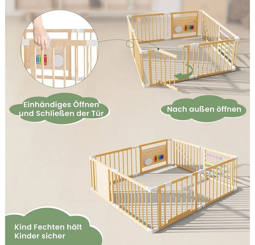 Meulbaty Laufstall Baby Laufgitter Holz 160x160x61cm - Bild 5