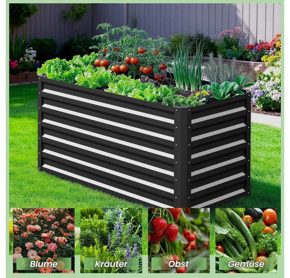 Meulbaty Blumenkasten Hochbeet Metall Schwarz Rechteckig - Bild 4