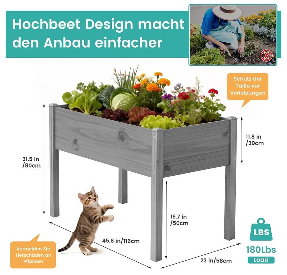 Meulbaty Hochbeet Kiefernholz 80 cm Arbeitshöhe