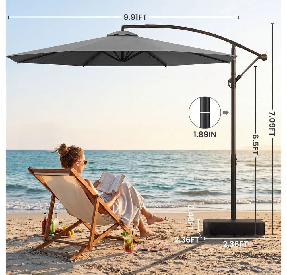 Meulbaty Ampelschirm 300 cm Grau mit Standfuß - Bild 3