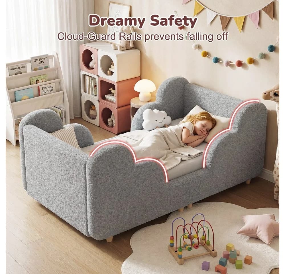 Meulbaty Kinderbett 140x70 cm Grau Wolkenform Samt