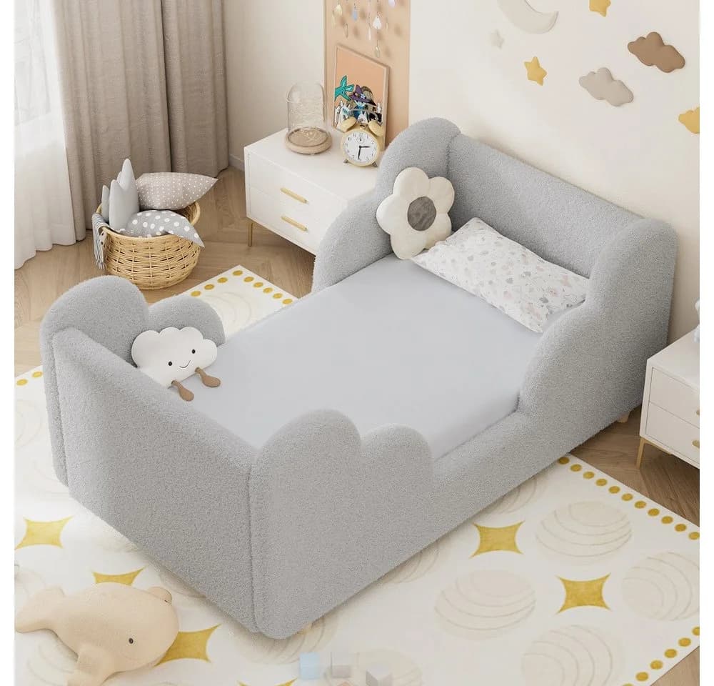 Meulbaty Kinderbett 140x70 cm Grau Wolkenform Samt - Bild 2
