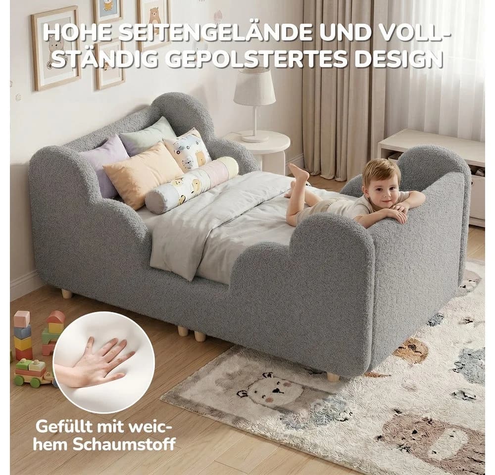 Meulbaty Kinderbett 140x70 cm Grau Wolkenform Samt - Bild 4
