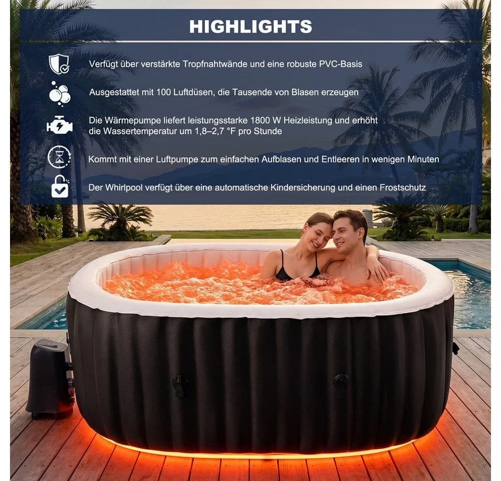 Meulbaty Aufblasbarer Whirlpool für 2 Personen mit 90 Massagedüsen - Bild 3