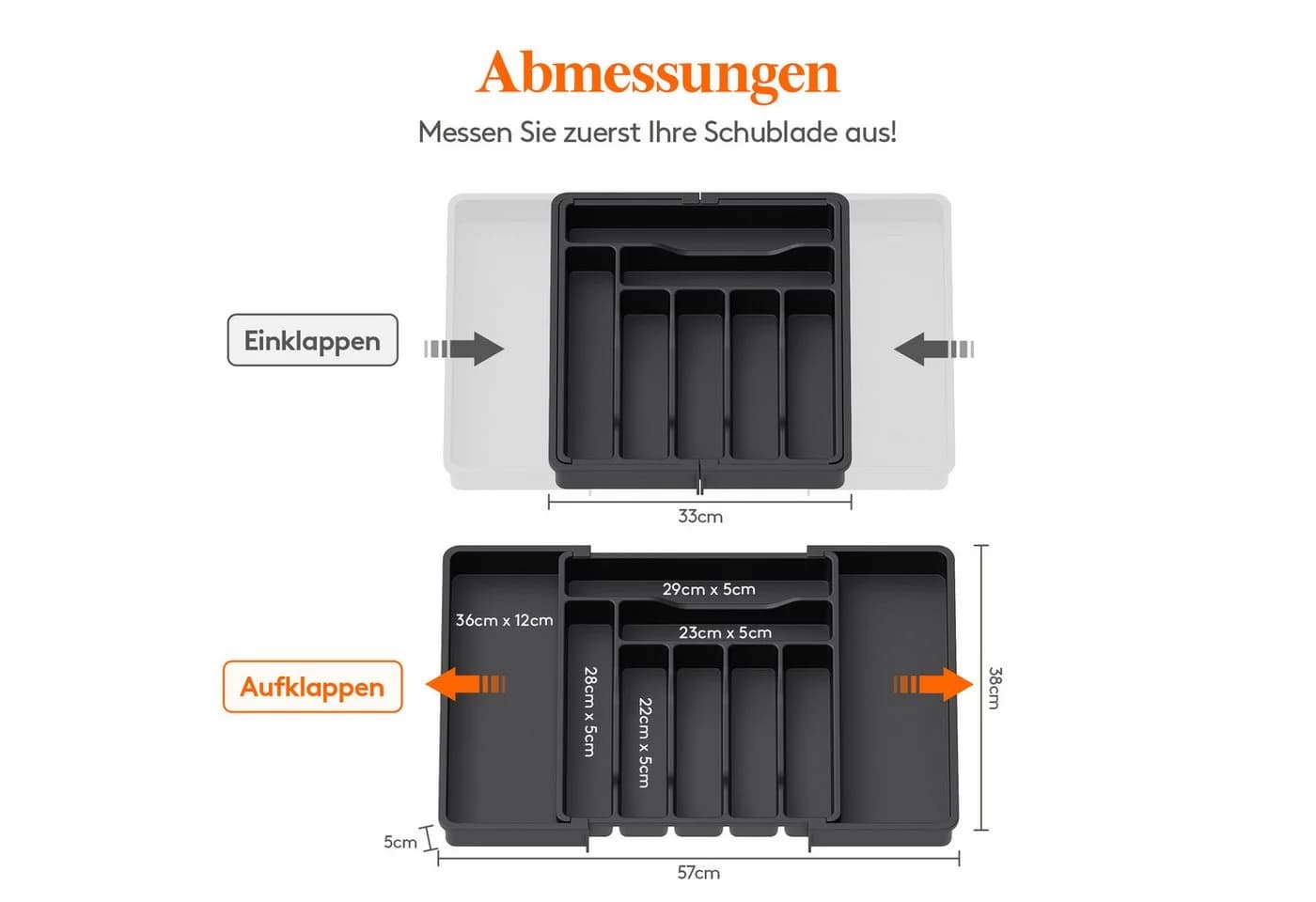 Lifewit Besteckeinsatz Verstellbarer Besteckhalter Kunststoff Schwarz - Bild 3