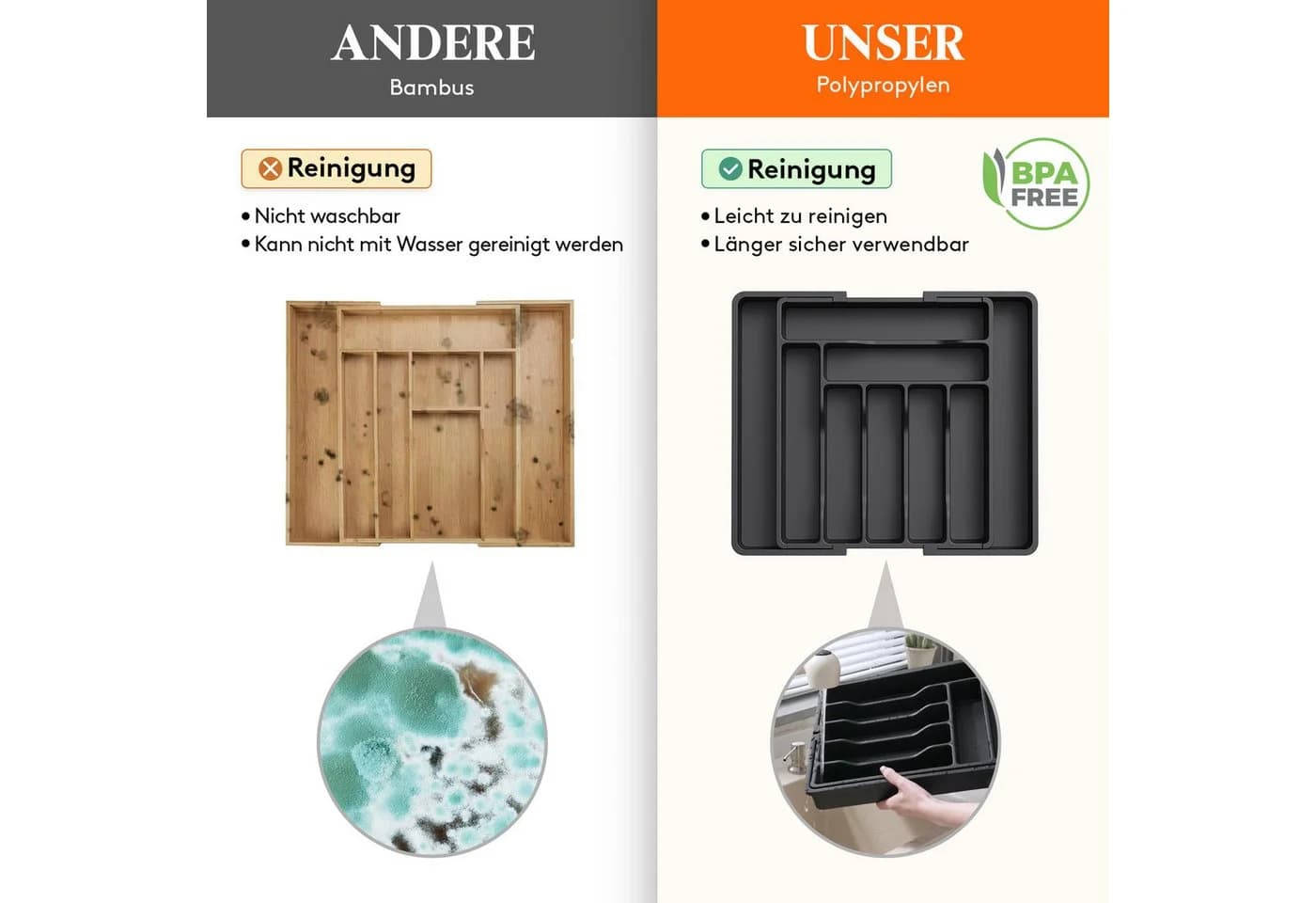 Lifewit Besteckeinsatz Verstellbarer Besteckhalter Kunststoff Schwarz - Bild 5