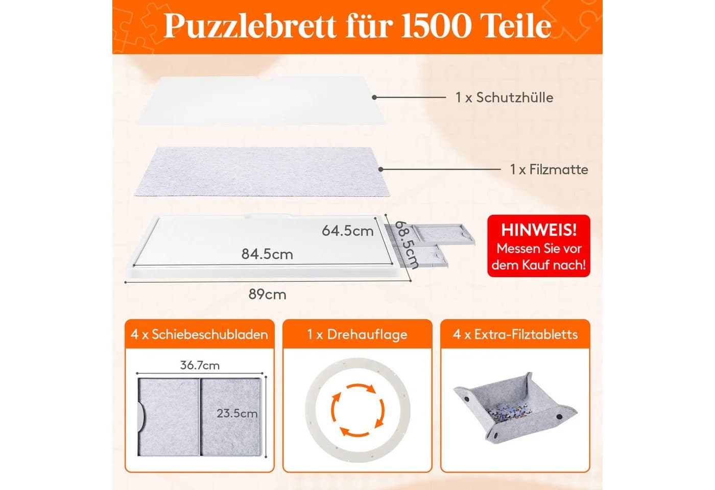 Lifewit Puzzlebrett mit Filzmatte & 4 Schubladen, Weiß