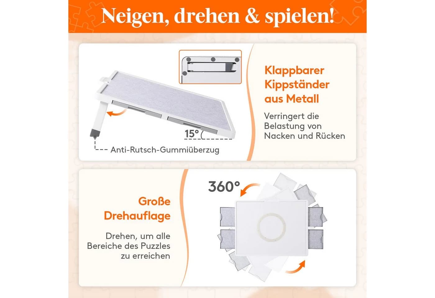 Lifewit Puzzlebrett mit Filzmatte & 4 Schubladen, Weiß - Bild 3