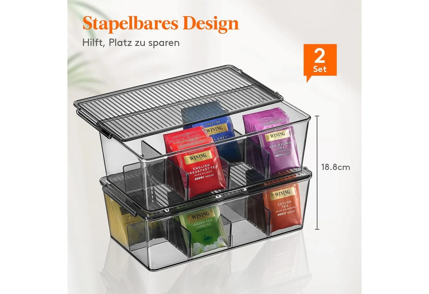 Lifewit Teebox 2er Set Stapelbar Transparent Schwarz - Bild 3