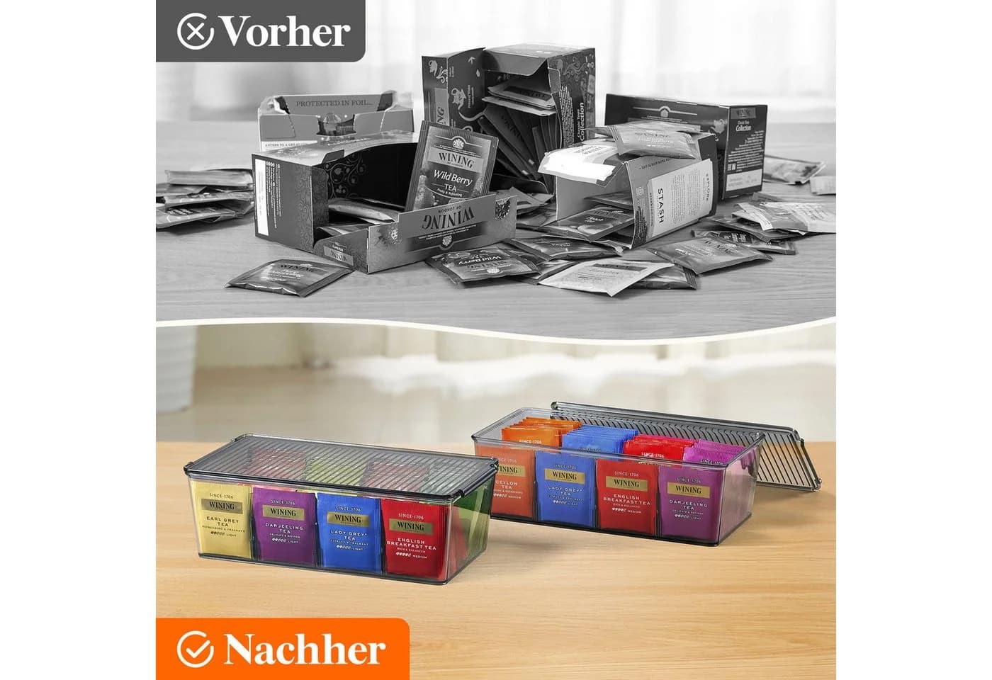 Lifewit Teebox 2er Set Stapelbar Transparent Schwarz - Bild 5