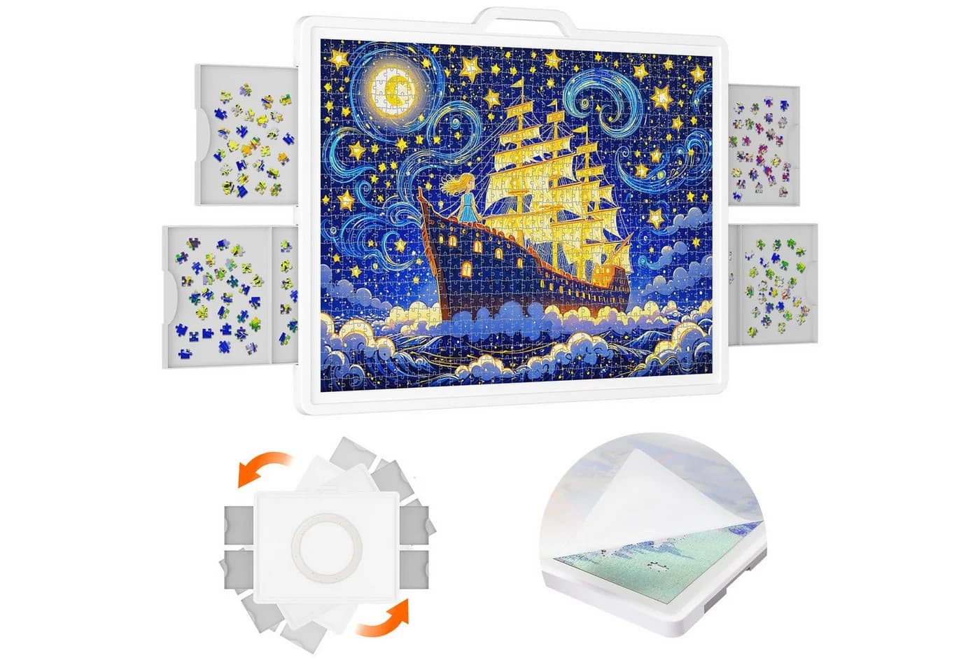 Lifewit Puzzleunterlage Weiß mit Filzmatte & 4 Schubladen - Bild 2