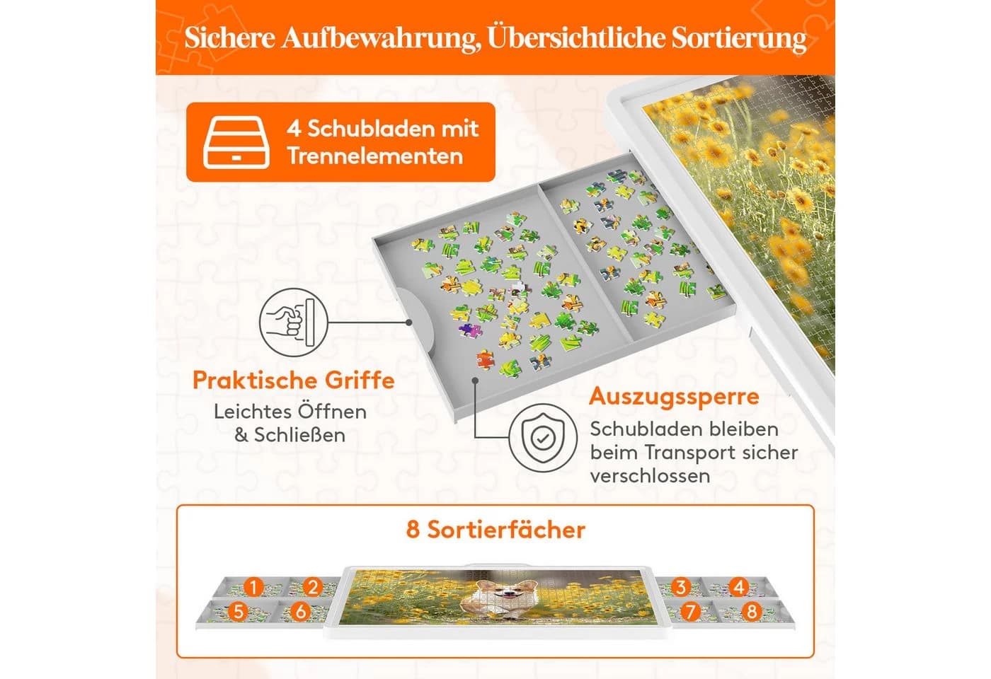 Lifewit Puzzleunterlage Weiß mit Filzmatte & 4 Schubladen - Bild 5