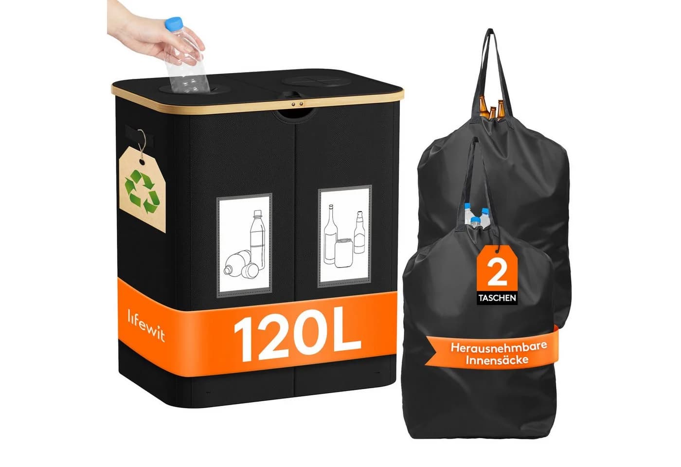 Lifewit Pfandflaschen Organizer mit Deckel 120L Schwarz - Bild 2