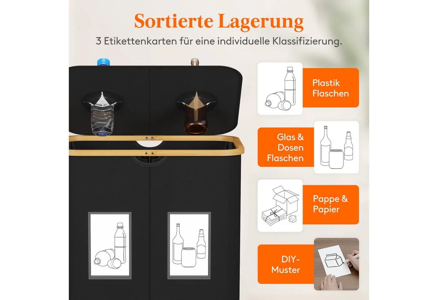 Lifewit Pfandflaschen Organizer mit Deckel 120L Schwarz - Bild 3