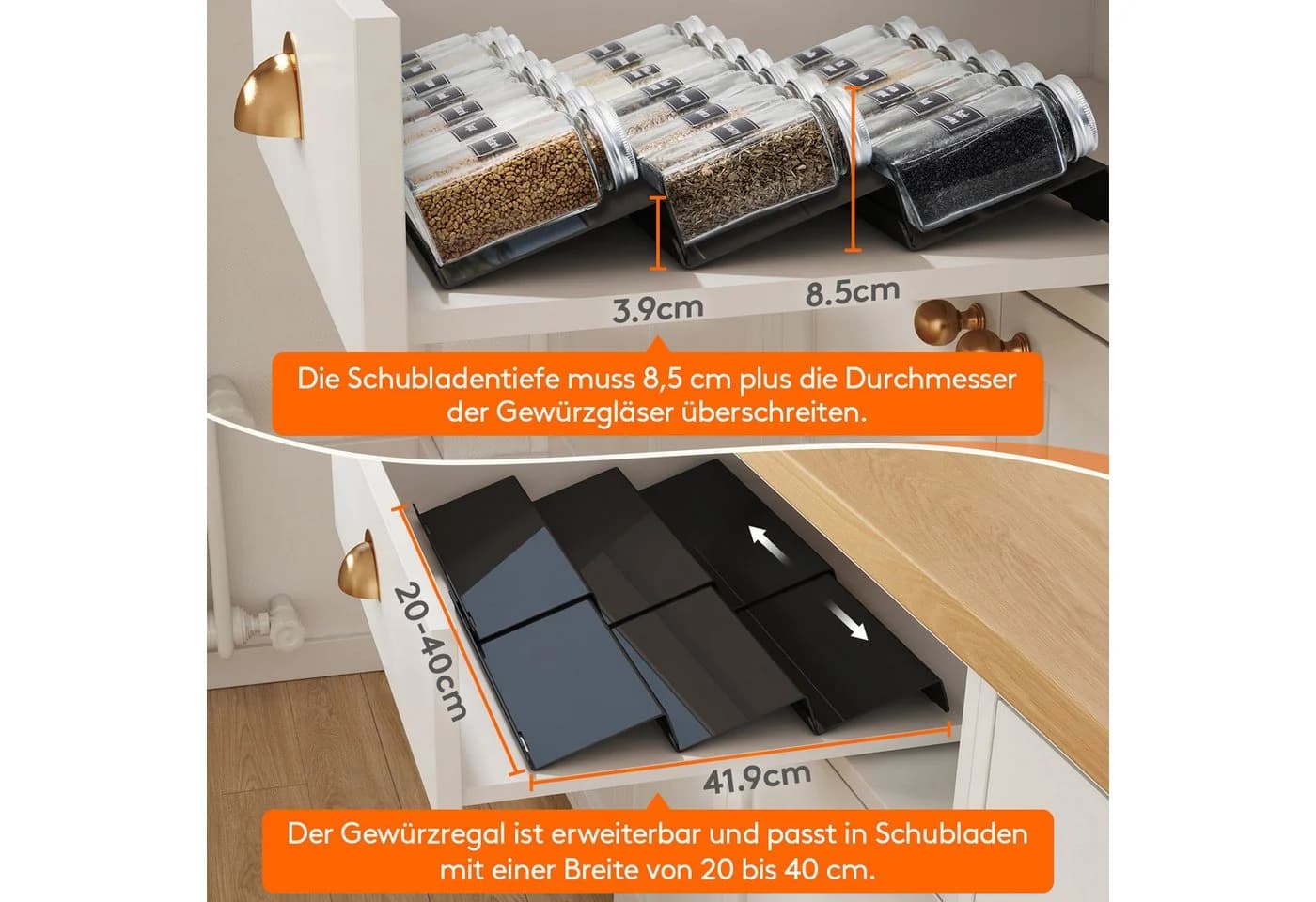 Lifewit Gewürzregal Gewürz Organizer Schublade, Abnehmbares Gewürzregal Schwarz - Bild 3
