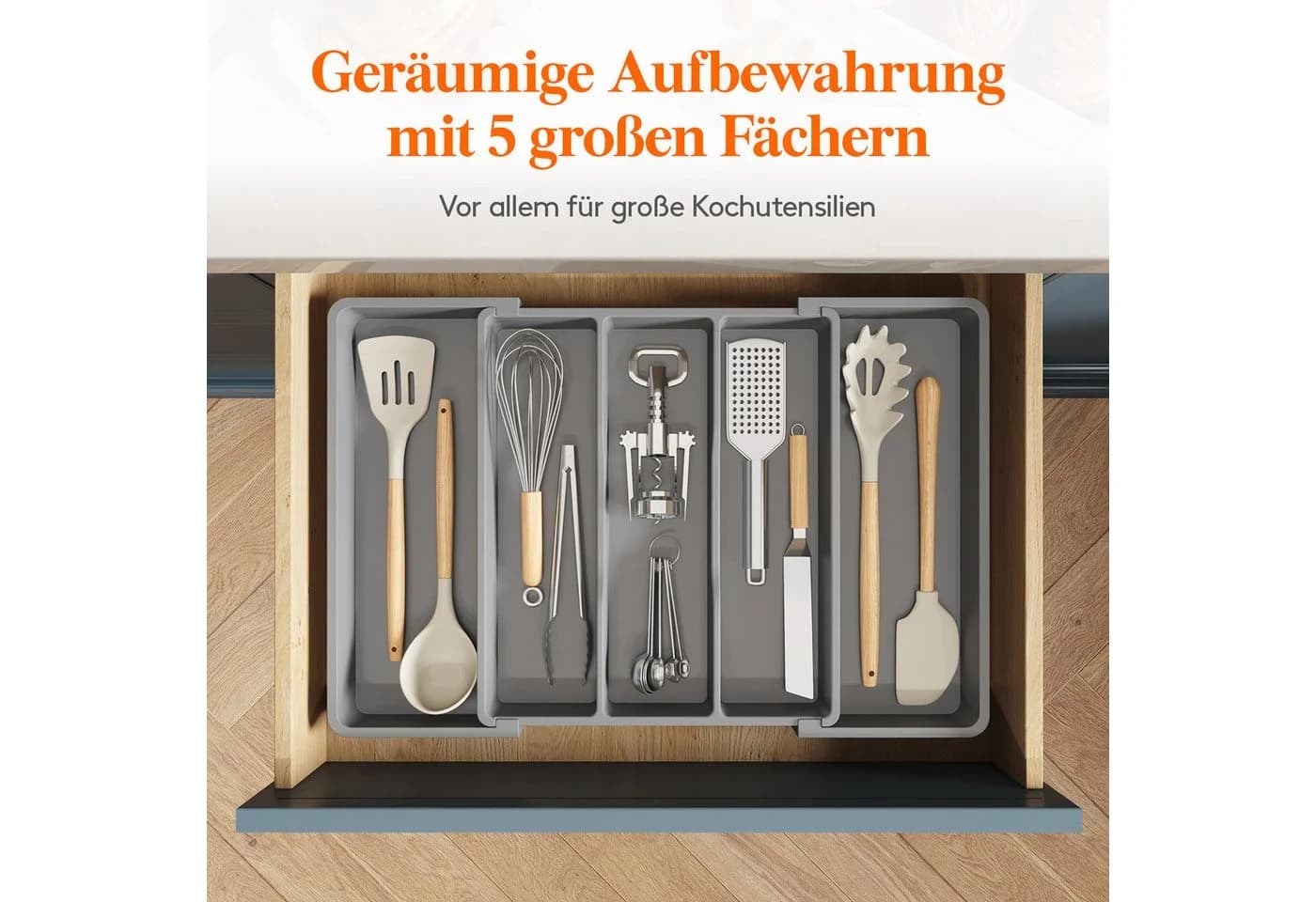 Lifewit Besteckeinsatz Grau, Erweiterbar auf 57 cm - Bild 3