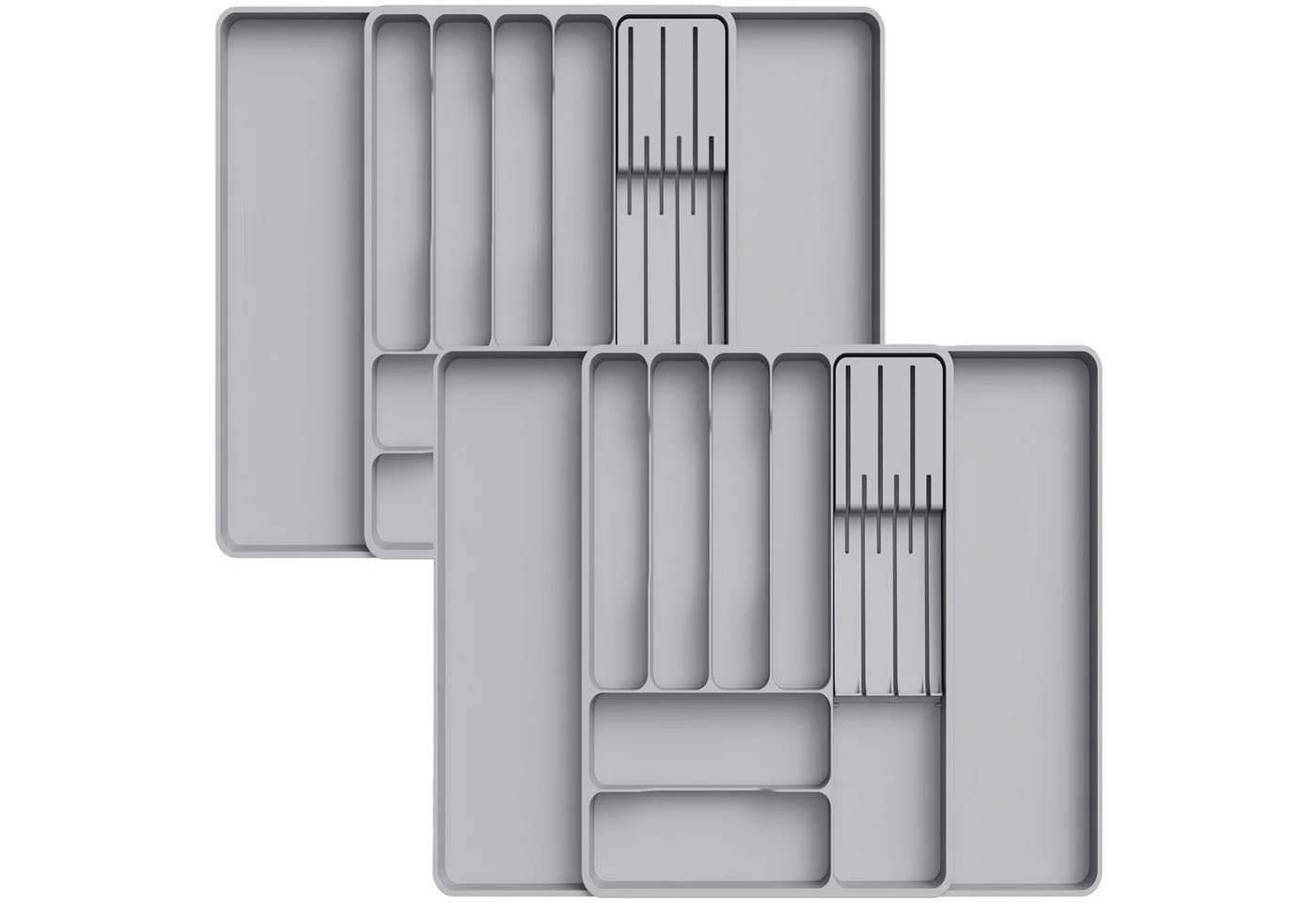 Lifewit Besteckeinsatz Erweiterbarer Besteckkasten mit herausnehmbarem Messerblock Grau - Bild 2