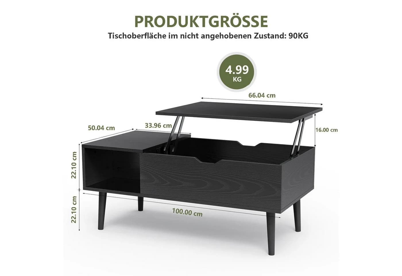 ANYSUN Couchtisch mit Stauraum und anhebbarer Tischplatte, Wohnzimmertisch - Bild 3