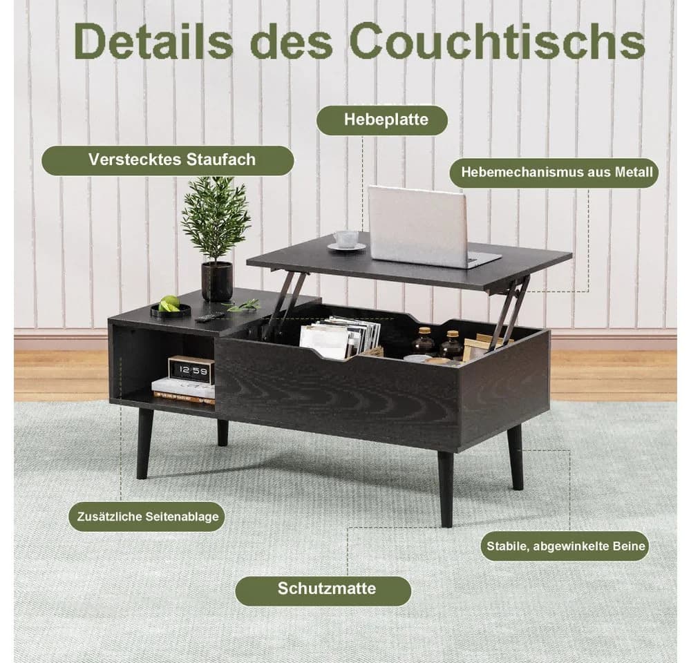 ANYSUN Couchtisch mit Stauraum und anhebbarer Tischplatte, Wohnzimmertisch - Bild 4