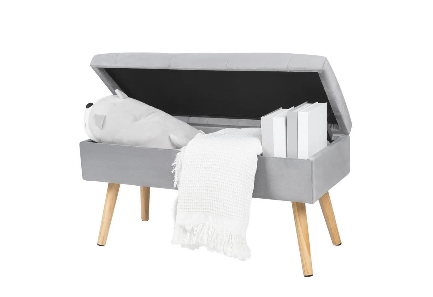 HawthyHome Polsterbank Samt Grau mit Stauraum und Holzbeinen - Bild 4