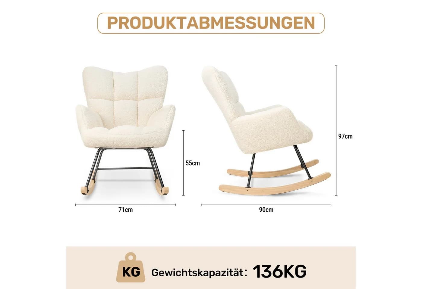 HawthyHome Schaukelstuhl Beige Relaxsessel Wohnzimmer Schlafzimmer Balkon - Bild 3