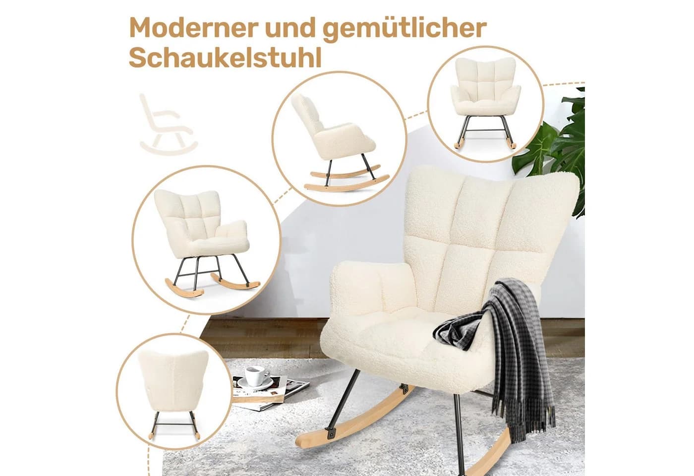 HawthyHome Schaukelstuhl Beige Relaxsessel Wohnzimmer Schlafzimmer Balkon - Bild 4