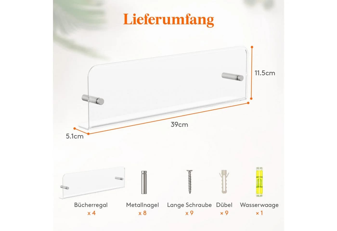 Lifewit Wandregal 39 cm klares schwebendes Kunststoffregal - Bild 4