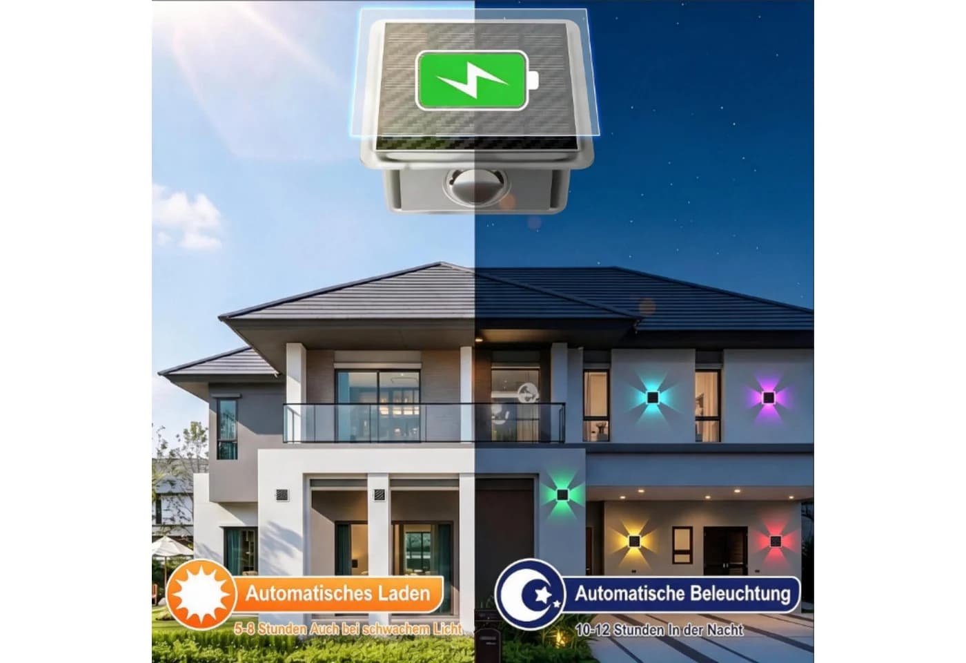 Vornix LED Außen-Wandleuchte Solar, Up and Down, 8 Farbmodi, IP66 Wasserdicht - Bild 4