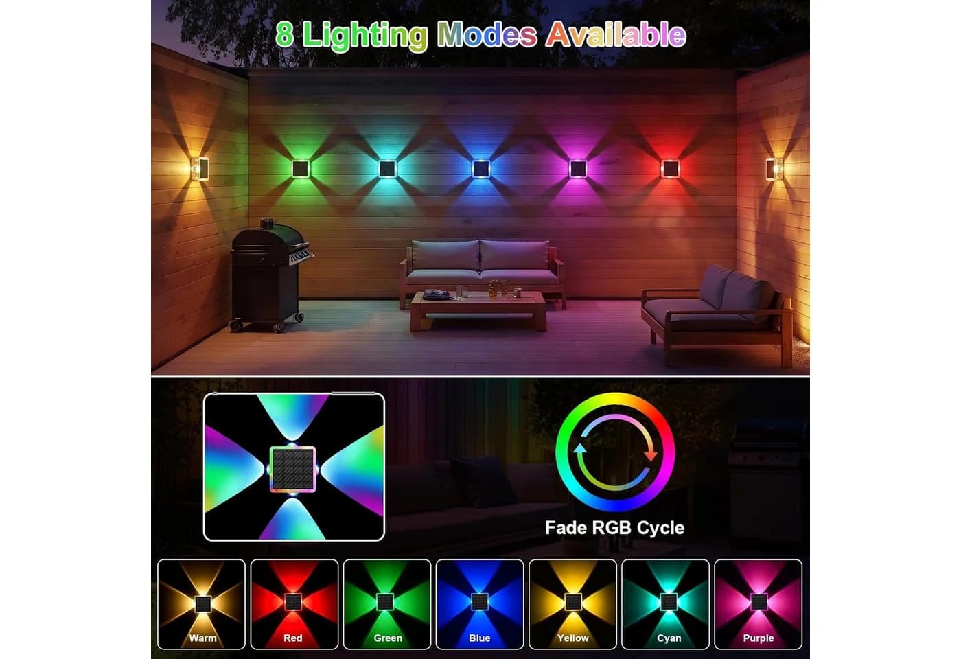 Vornix LED Außen-Wandleuchte Solar Up and Down IP66 Wasserdicht 8 Farbmodi