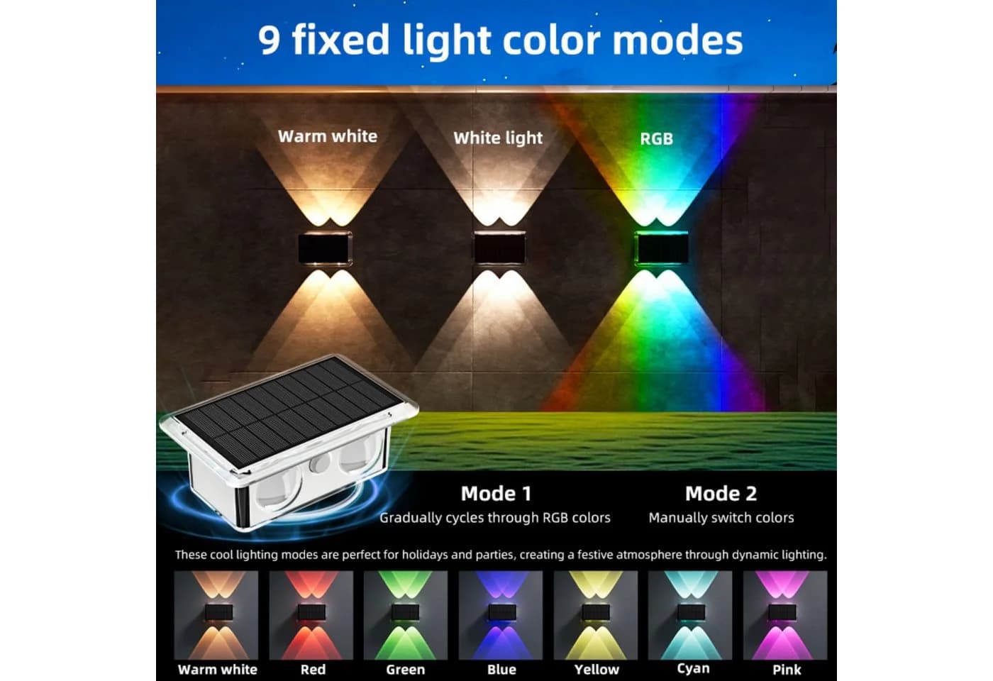 Vornix LED Außen-Wandleuchte Solar, Up and Down, 9 Farbmodi, IP66 Wasserdicht - Bild 3