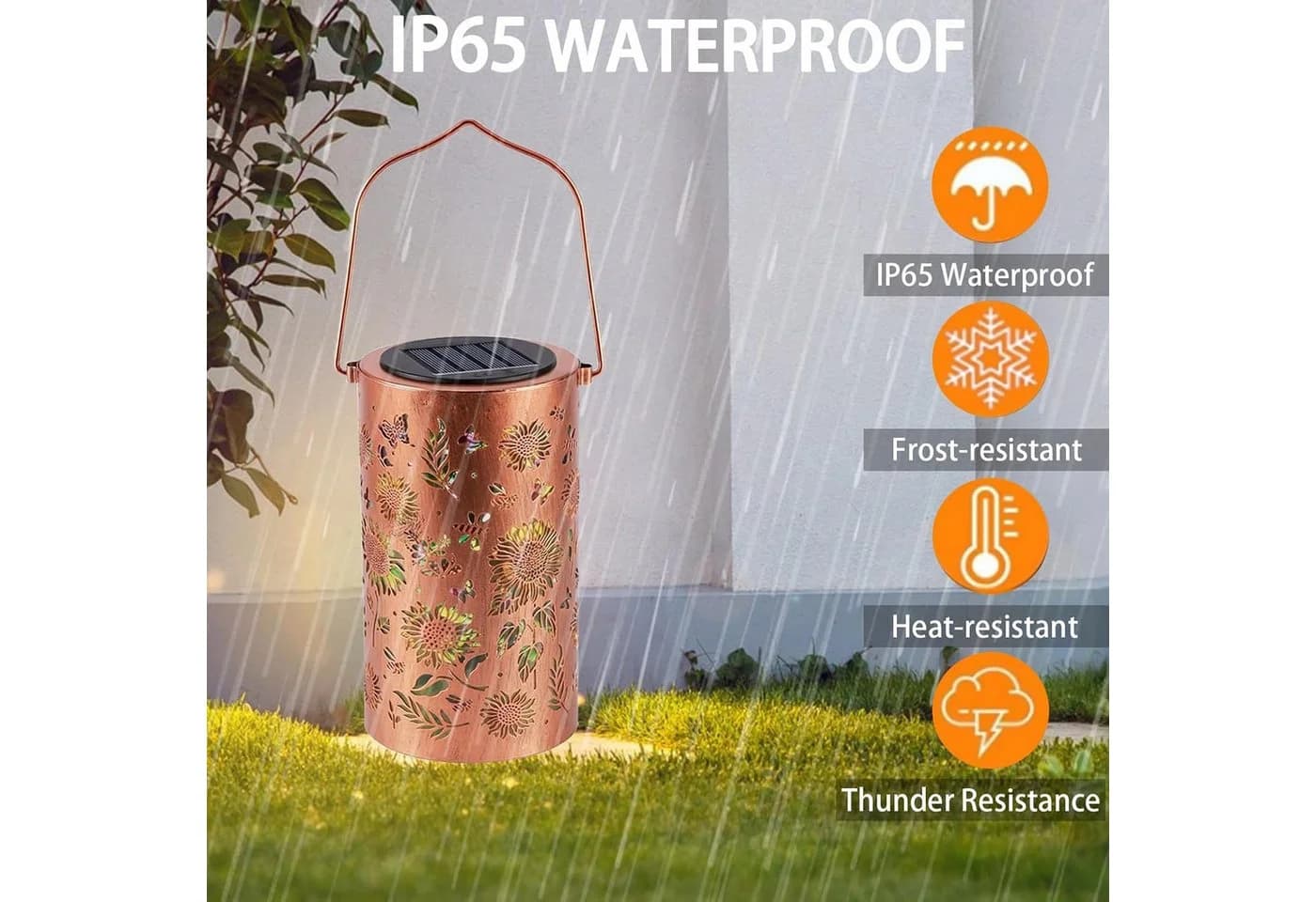 ibettertec LED Solarlaterne Hängend Metall Kupferfarbe IP65 Wasserdicht - Bild 5