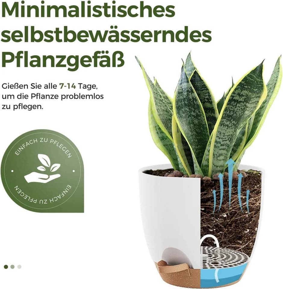 ibettertec Pflanzkübel Übertopf 16.5 cm Weiß 4er-Pack Selbstbewässerung - Bild 3