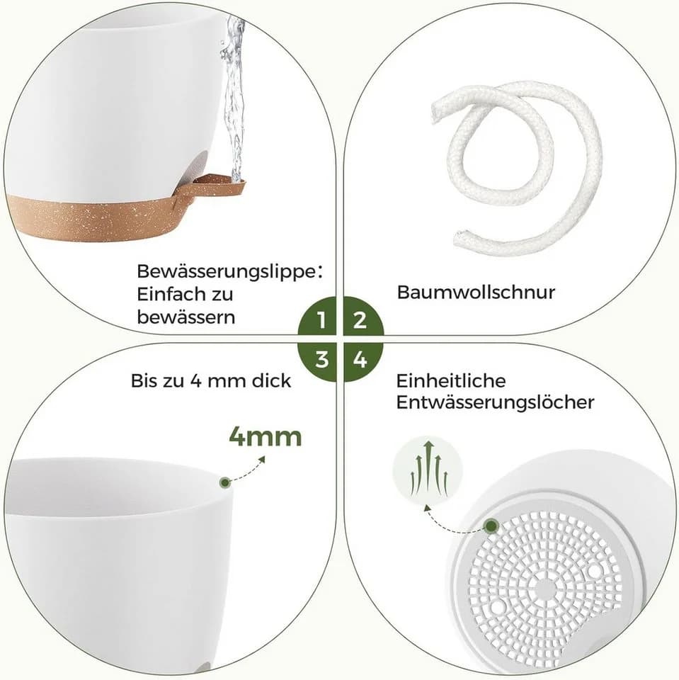 ibettertec Pflanzkübel Übertopf 16.5 cm Weiß 4er-Pack Selbstbewässerung - Bild 5