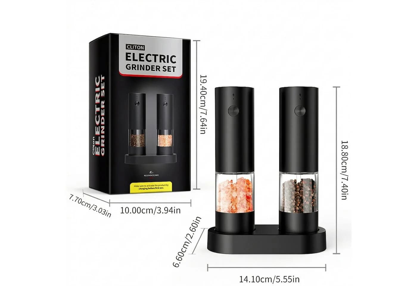 Forrlite Elektrische Pfeffermühle 2er-Set mit Ladestation