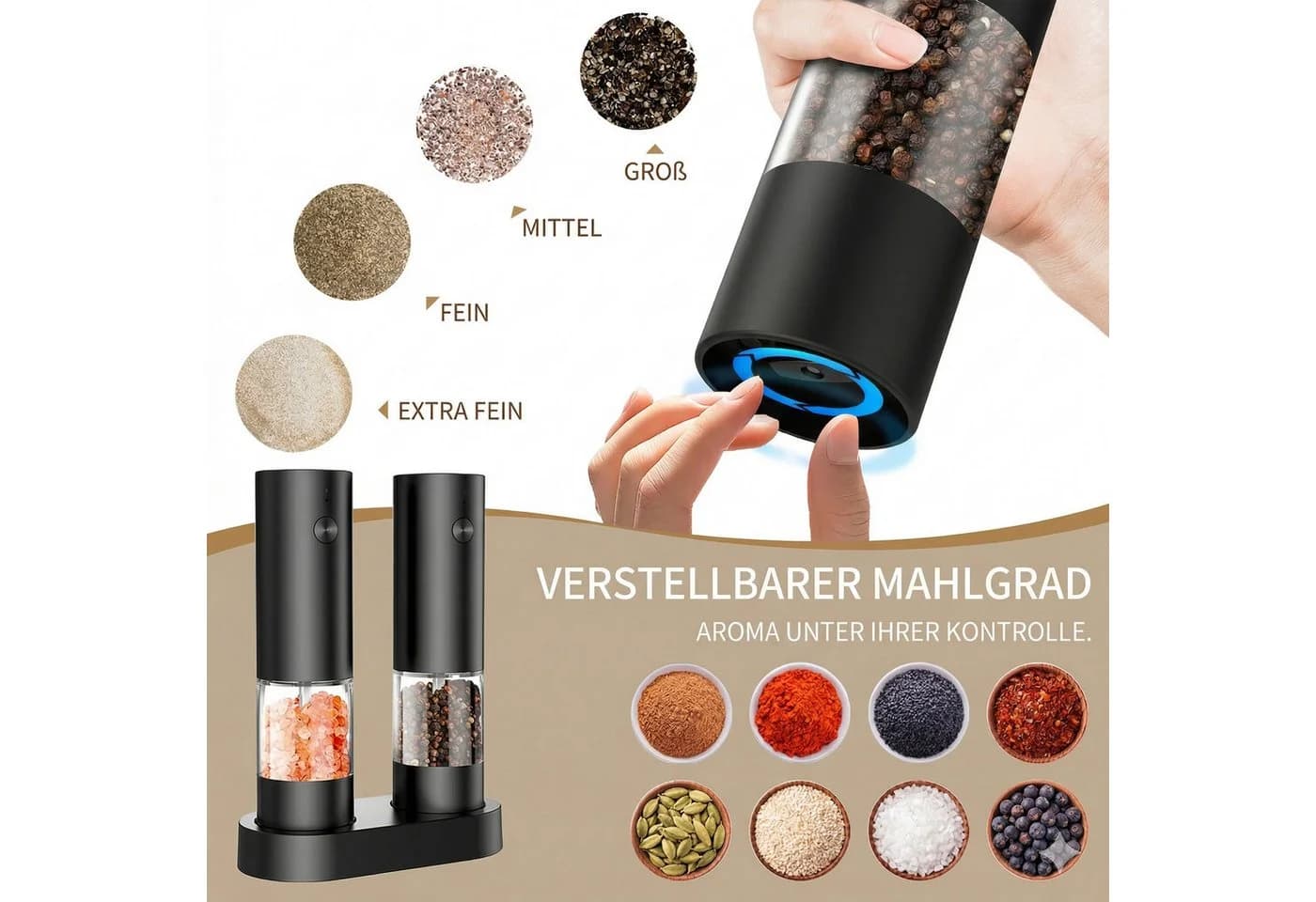 Forrlite Elektrische Pfeffermühle 2er-Set mit Ladestation - Bild 4