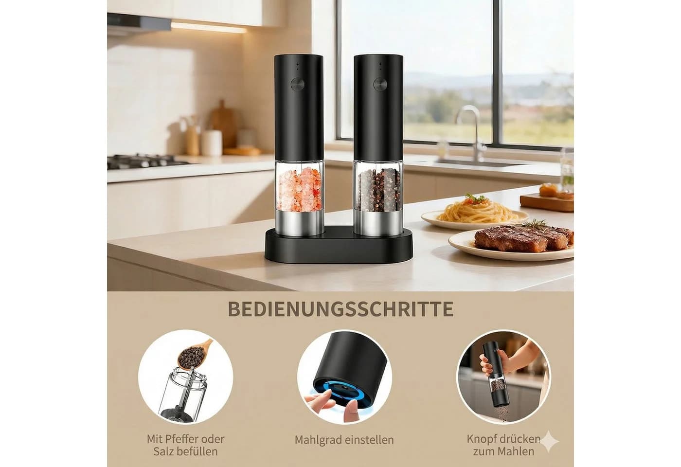 Forrlite Elektrische Pfeffermühle 2er-Set mit Ladestation - Bild 5