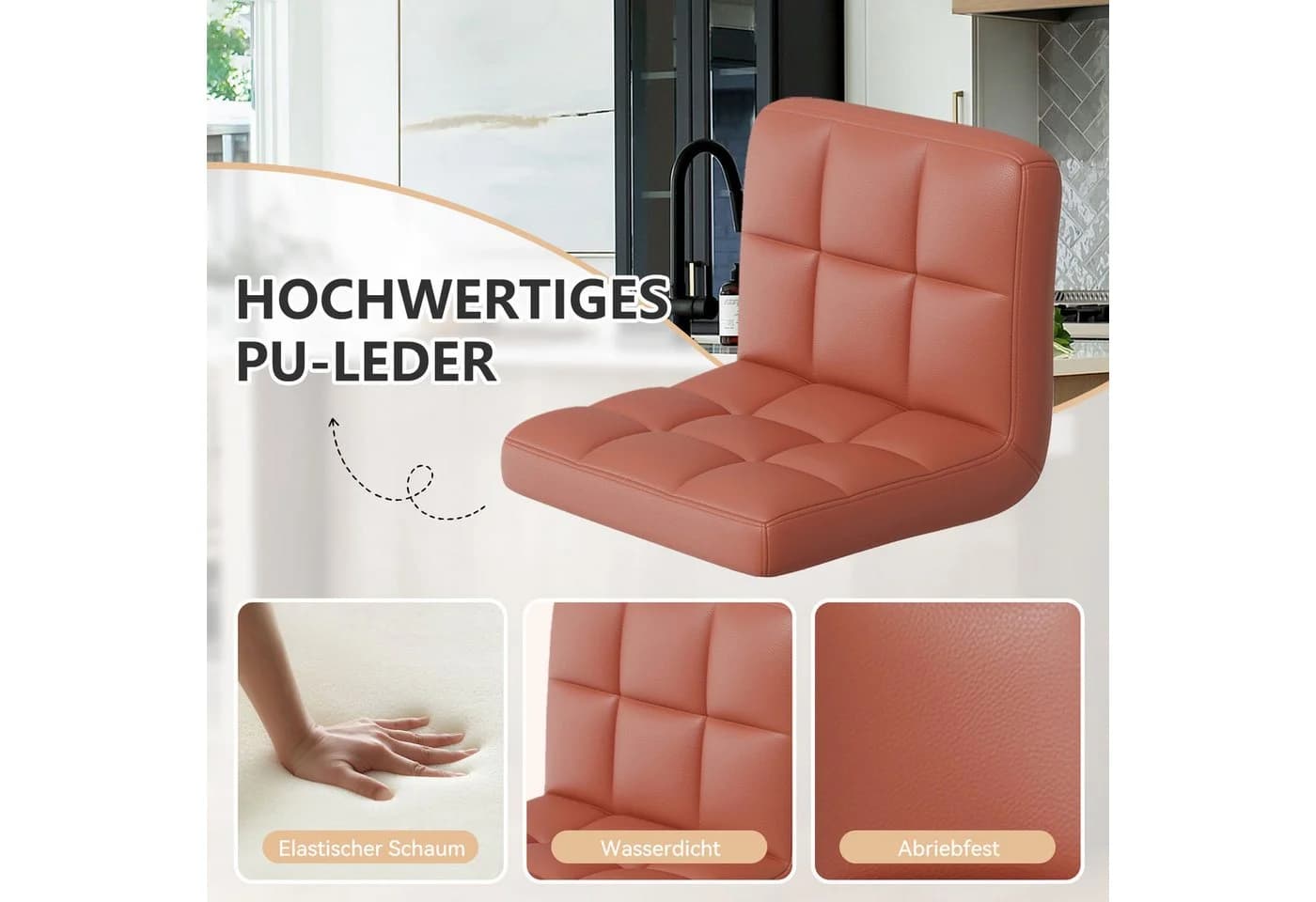 HawthyHome Barhocker Bistrohocker Kunstleder Braun 2er Set - Bild 3