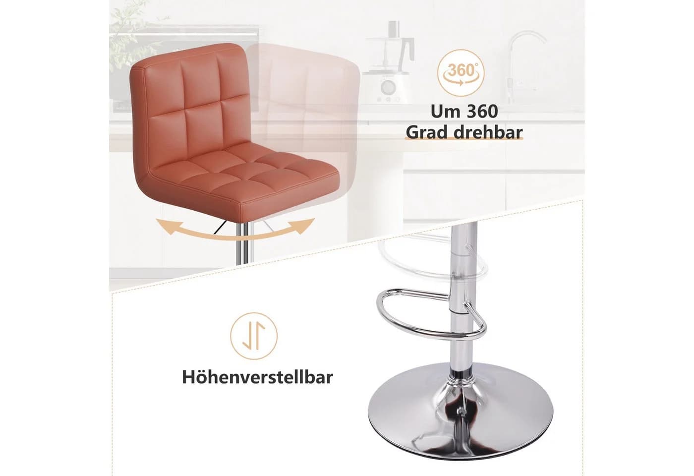 HawthyHome Barhocker Bistrohocker Kunstleder Braun 2er Set - Bild 4