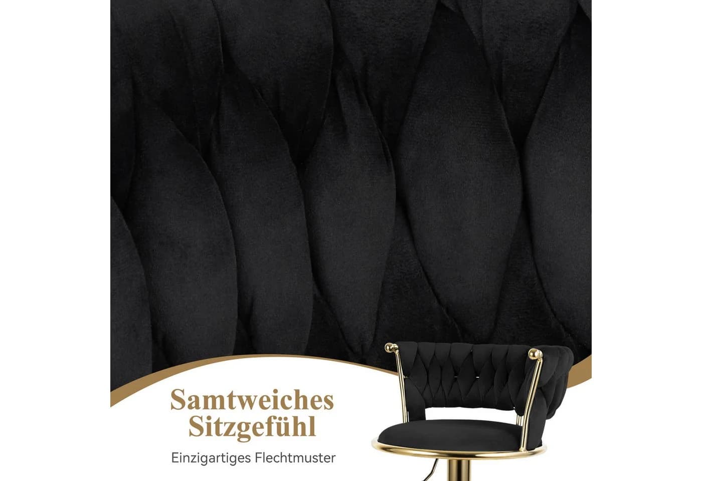 HawthyHome Barhocker mit Rückenlehne und Fußstütze Schwarz Samt - Bild 3