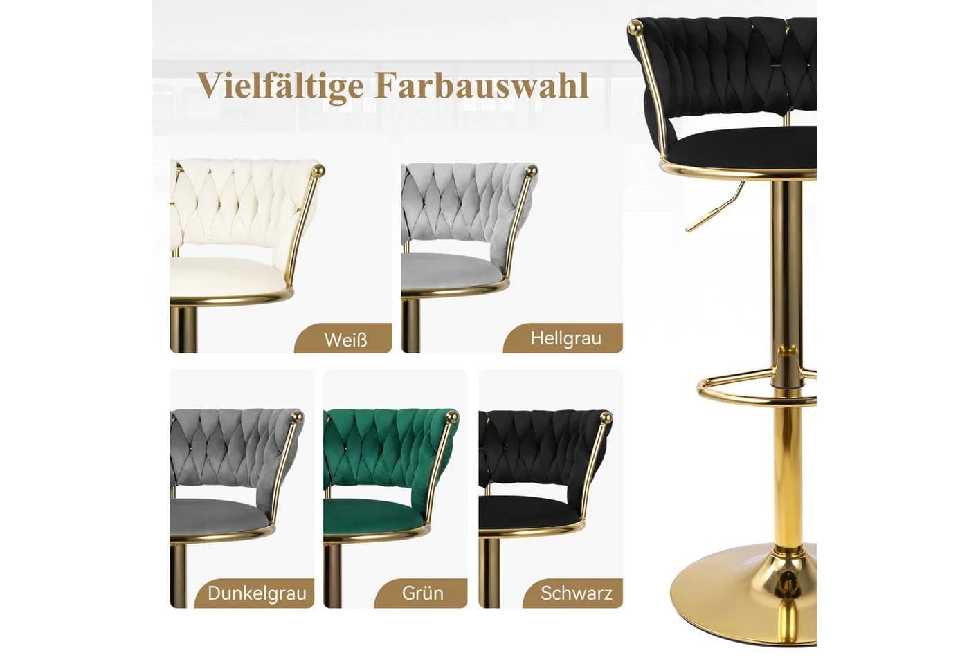 HawthyHome Barhocker mit Rückenlehne und Fußstütze Schwarz Samt - Bild 5