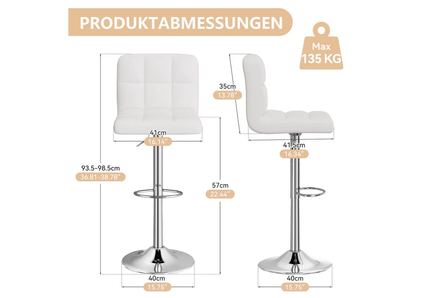 HawthyHome Barhocker Bistrohocker 2er Set Weiß Kunstleder